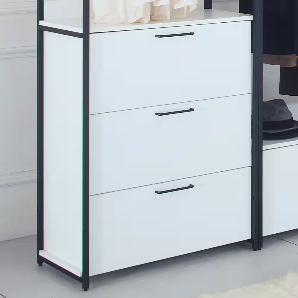 None Fiona 111 in. W White Freestanding 3 Tower System 7 -Shelf Walk in Wood Closet System with Metal Frame