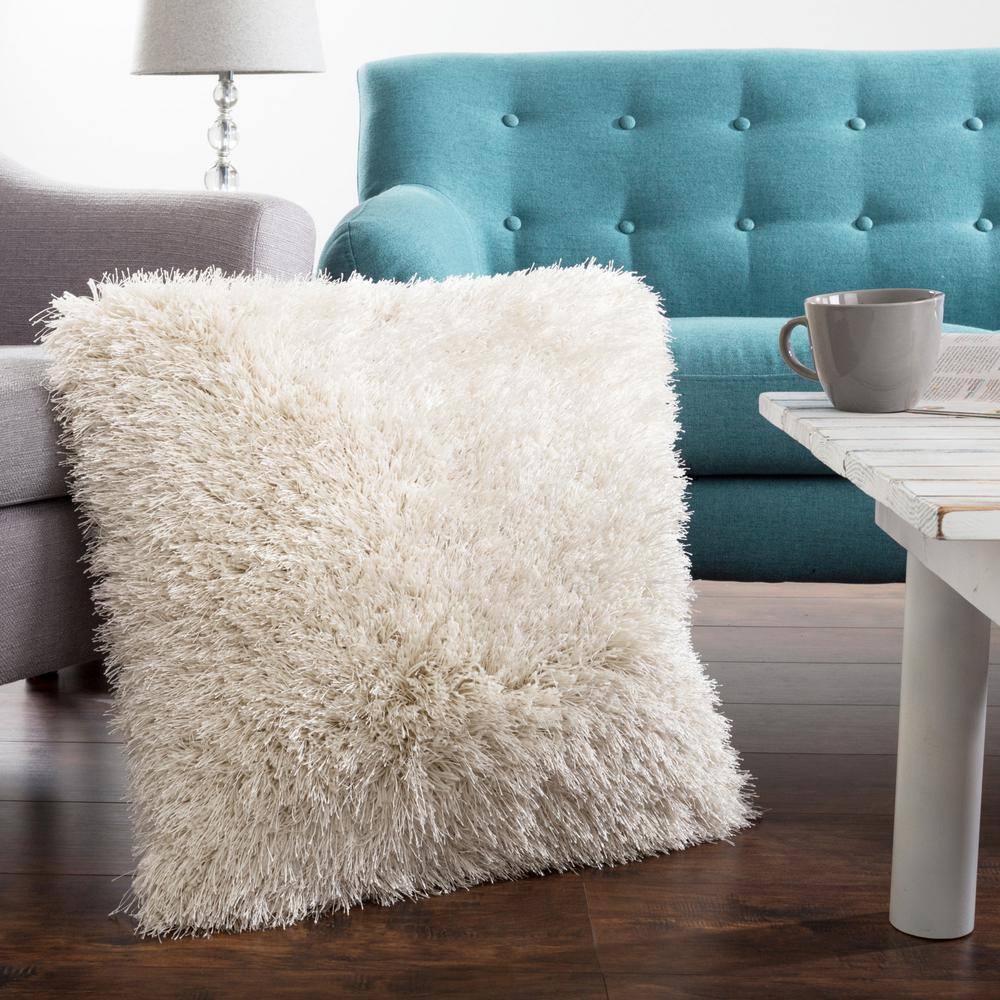 None Beige Polyester 24 in. x 24 in. Throw Pillow