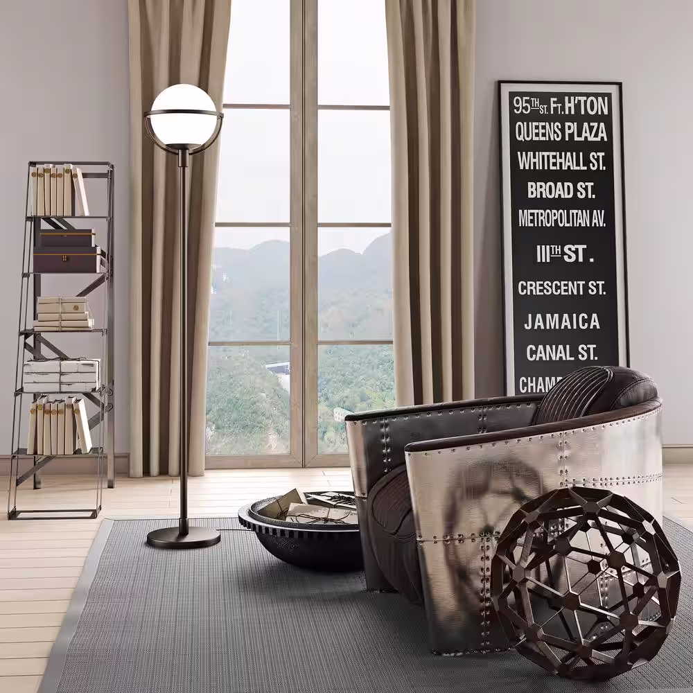Meyer&Cross Cieonna 69 in. Blackened Bronze Globe and Stem Floor Lamp