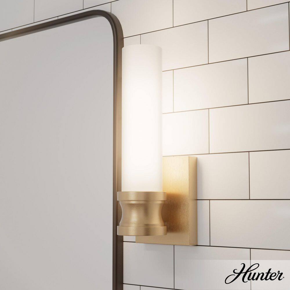 Hunter Lenlock 1-Light Alturas Gold Wall Sconce with Cased White Glass Shade
