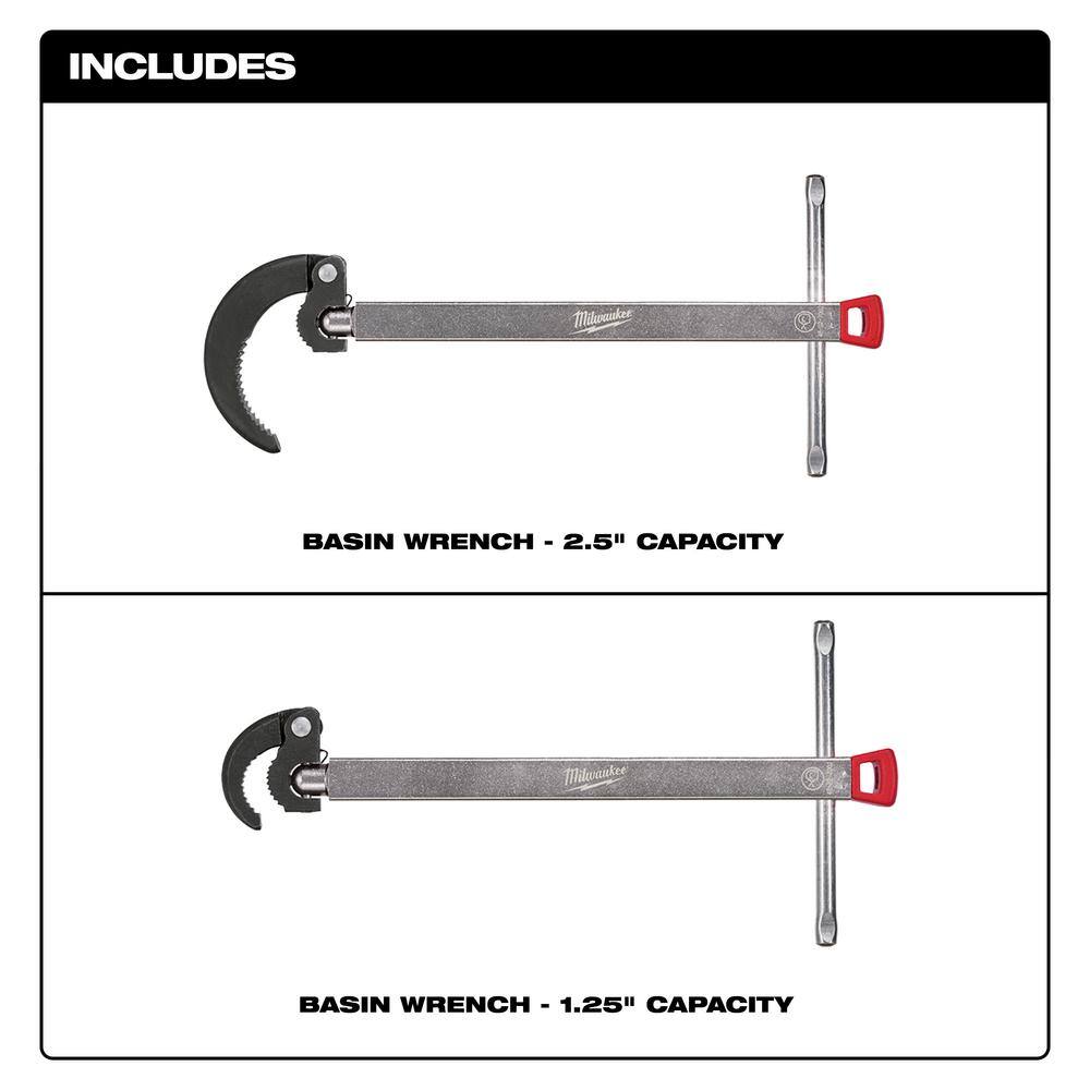 Milwaukee 2.5 in. Basin Wrench with 1.25 in. Basin Wrench