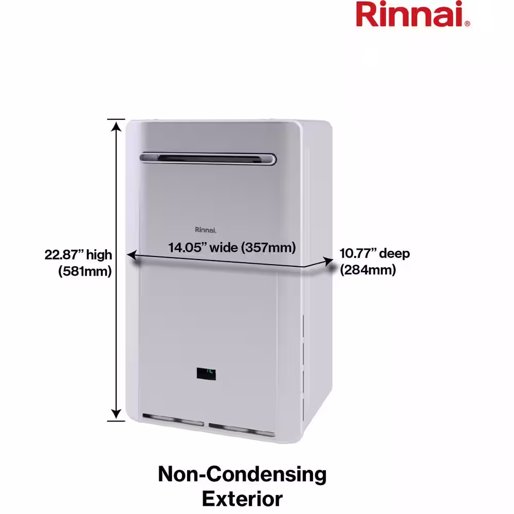 Rinnai High Efficiency Non-Condensing 9.8 GPM Residential 199,000 BTU Exterior Natural Gas Tankless Water Heater