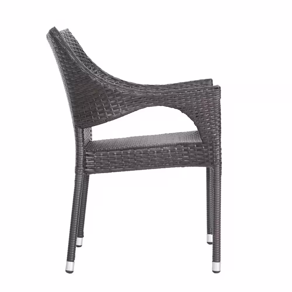 Noble House Brycen Multi-Brown 3-Piece Faux Rattan Patio Conversation Set with Stacking Chairs