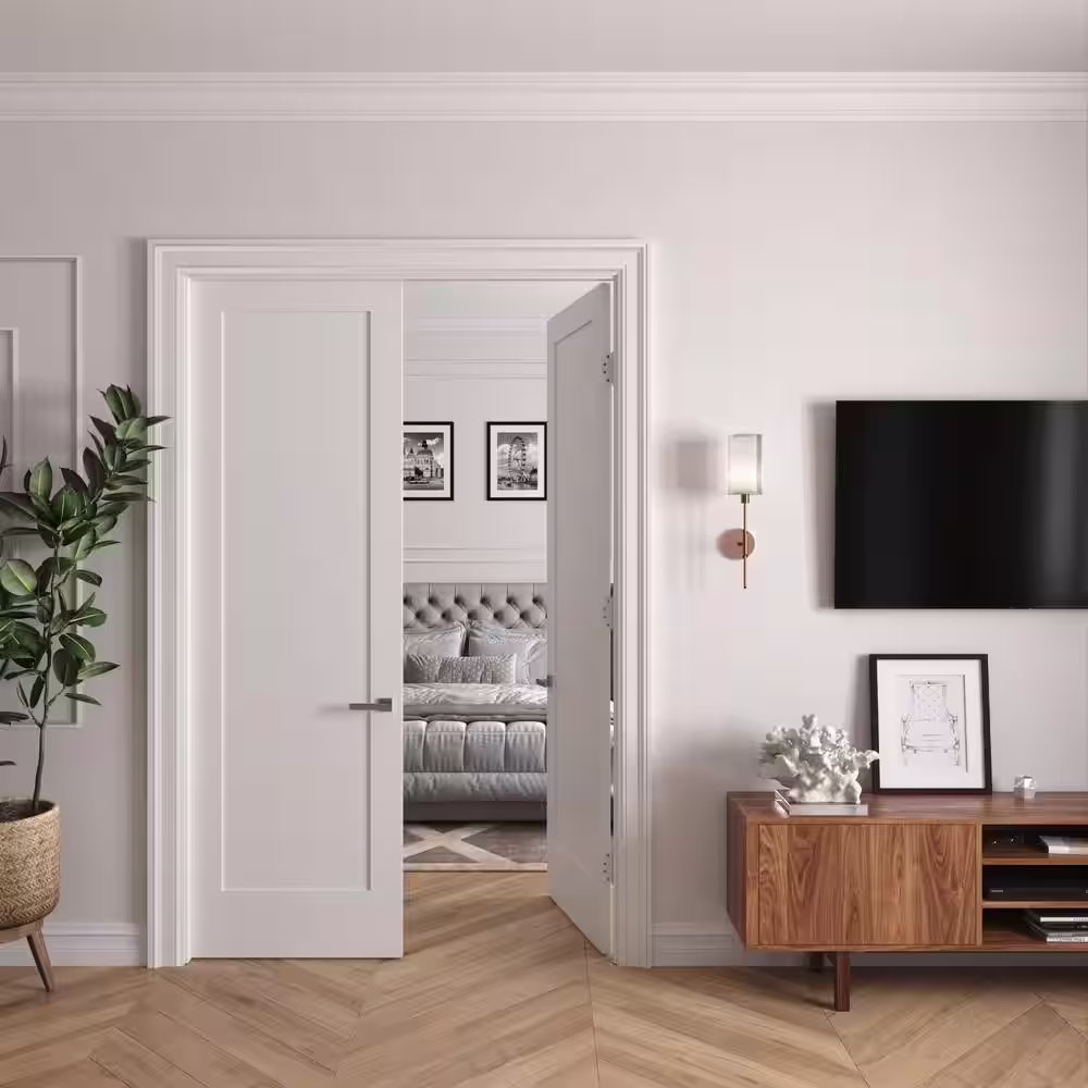 RESO 72 In. x 96 In.Bi-Parting Solid Core Primed White Composite Double Pre-hung French Door Catch Ball Oil Bronze Hinges