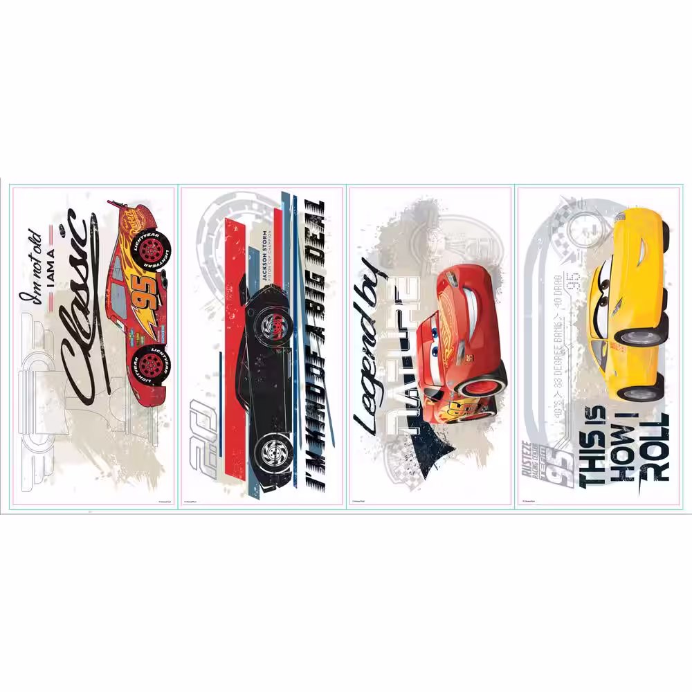 RoomMates Red and Yellow and Black Cars 3-Racing Wall Decals