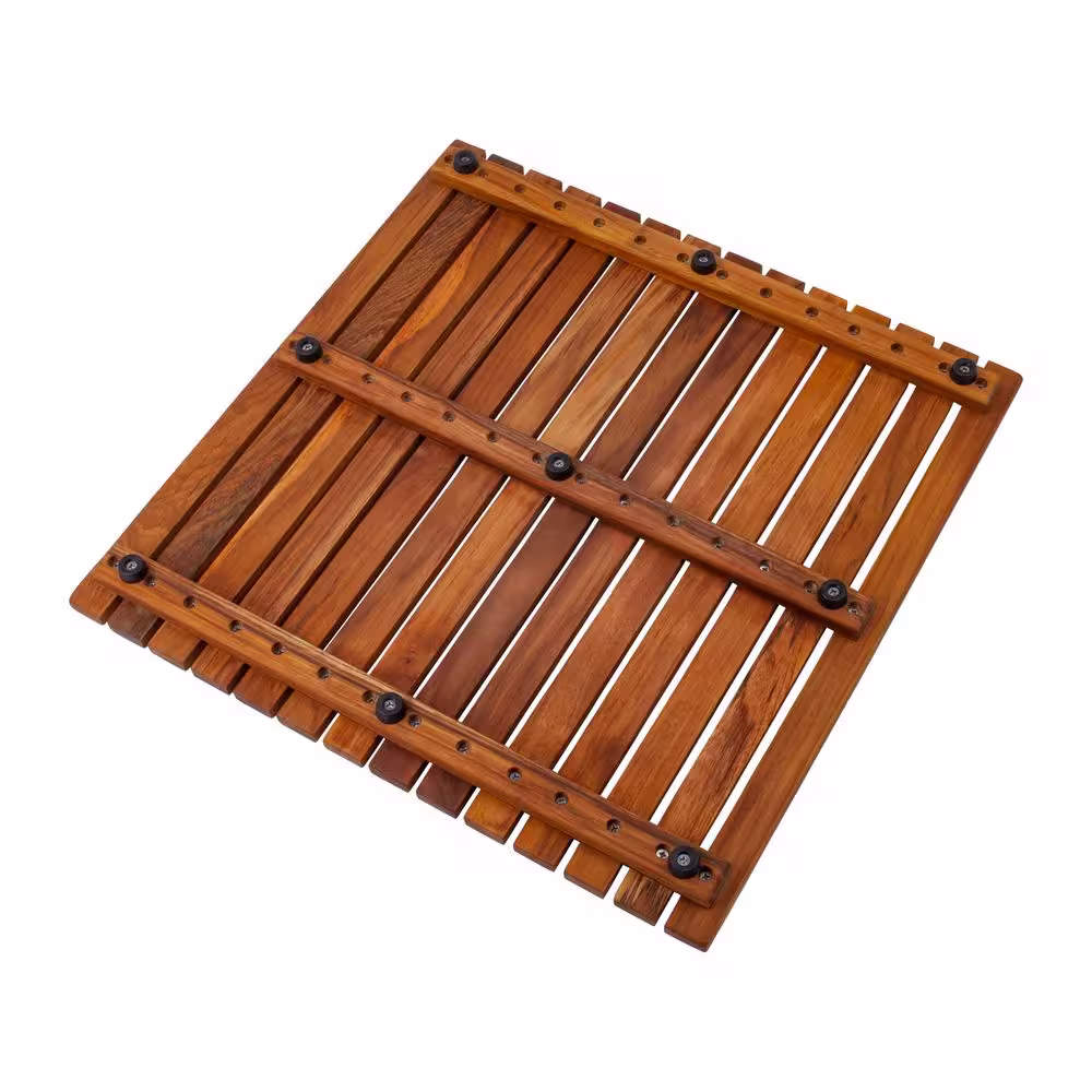 None Oiled Brown Teak Indoor and Outdoor Shower/Bath Mat 19.6 in. x 19.6 in.