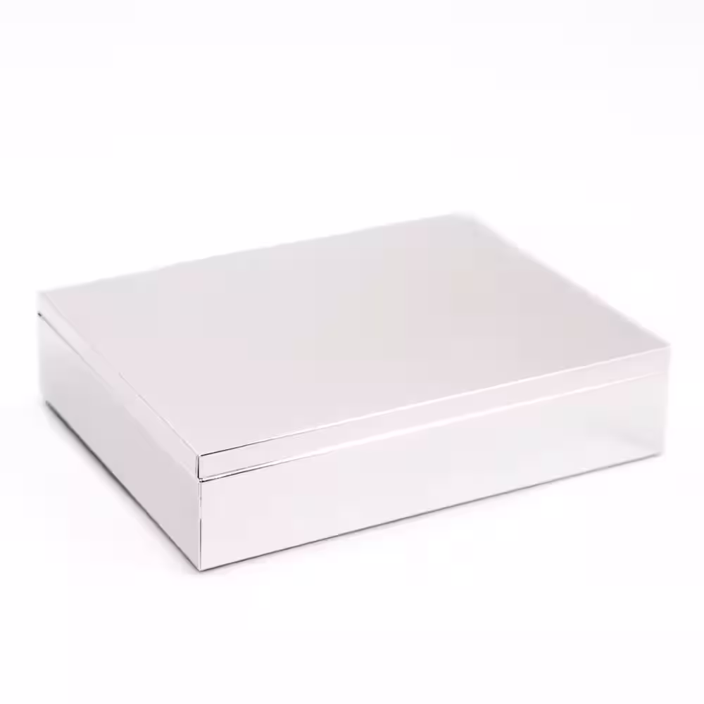 BEY-BERK 6 in. x 7 3/4 in. Silver Plated Rectangular Hinged Box with Black Velvet Lining