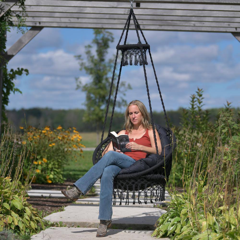 Vivere 2.5 ft. Deluxe Macrame Hammock Chair in Black