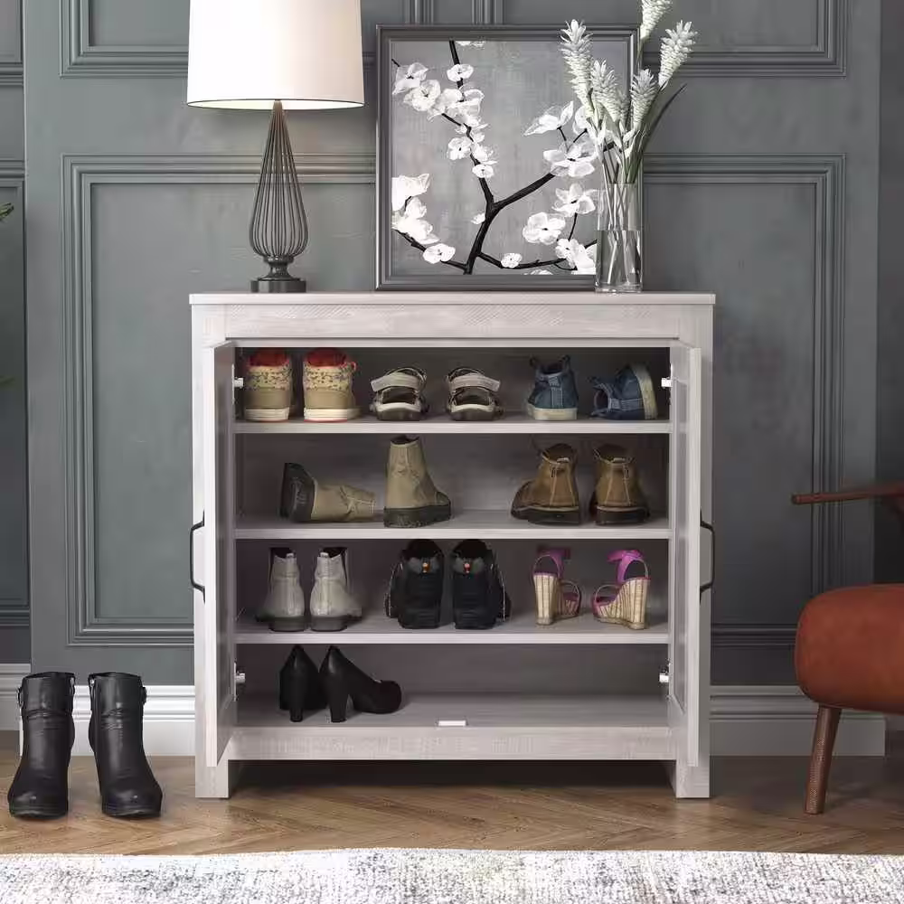 GALANO 30.2 in. H x 31 in. W Dusty Grey Oak Wood Shoe Storage Cabinet