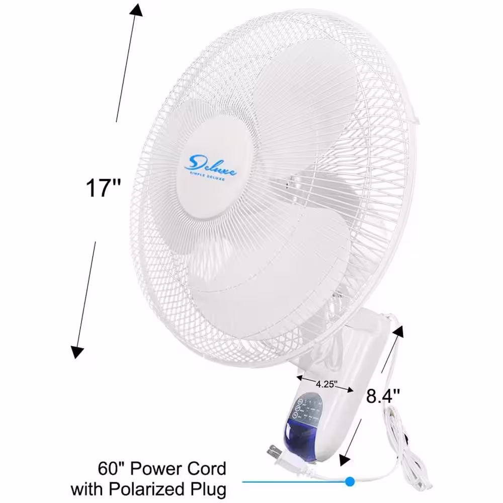 Amucolo 2 Pack 16 in. Indoor White Wall Mount Fan with Adjustable Tilt and Quiet Operation Oscillating