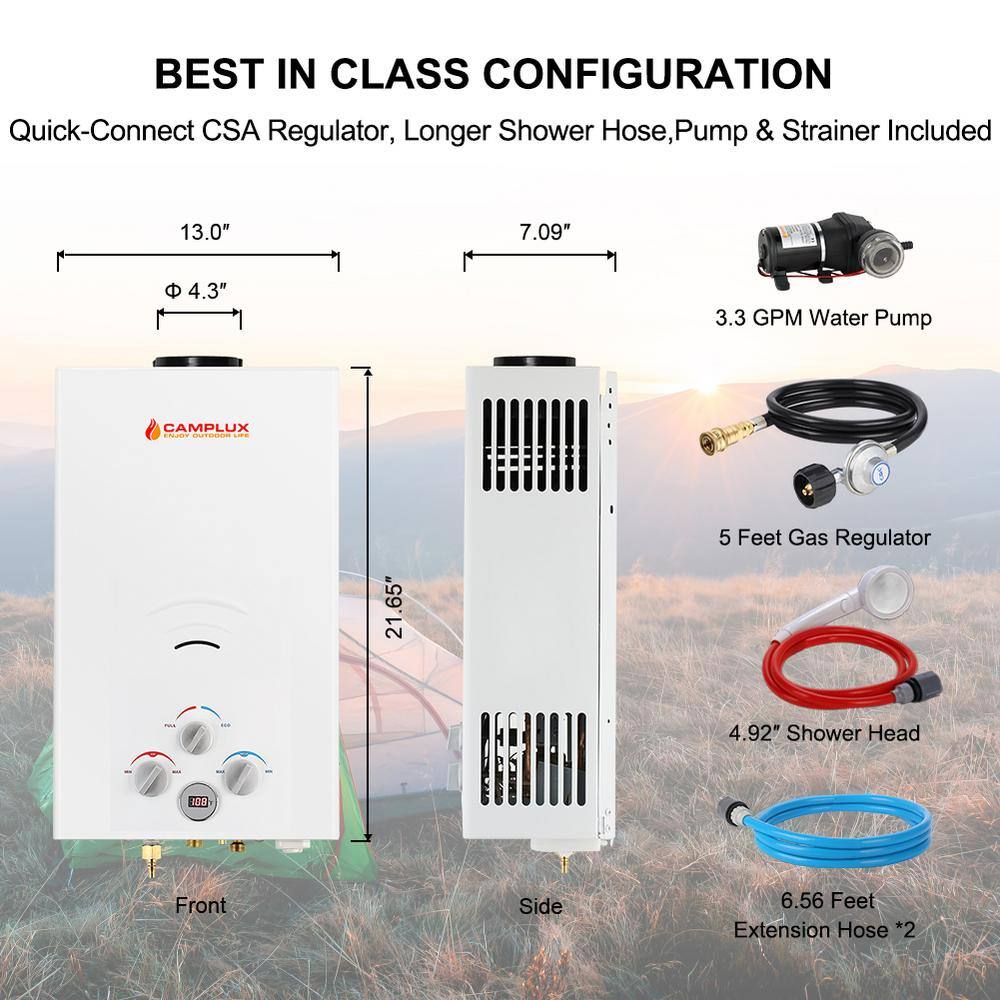 CAMPLUX ENJOY OUTDOOR LIFE Camplux 2.64 GPM Portable Outdoor Propane/Natural Gas Tankless Water Heater with 3.3 GPM Water Pump