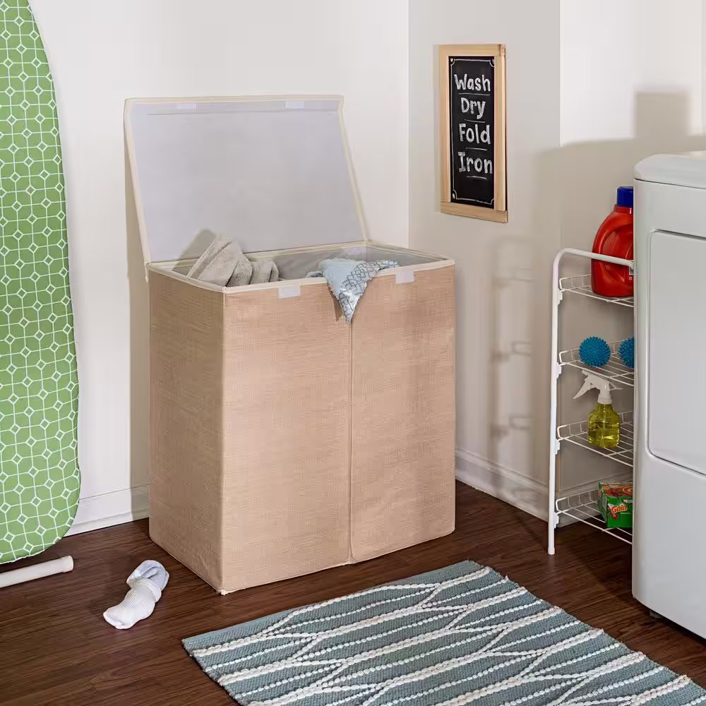 Honey-Can-Do Large Dual Laundry Hamper with Lid, Natural Resin