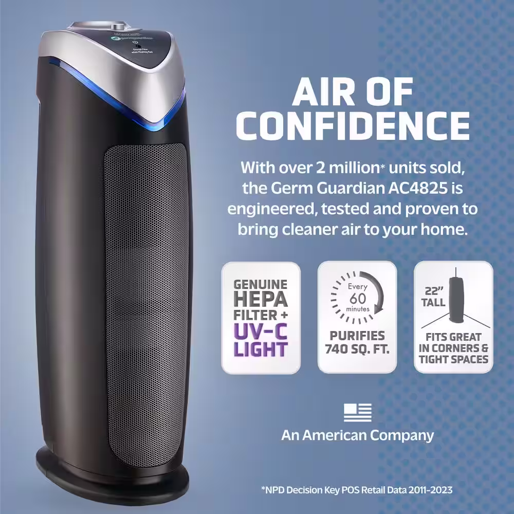 GermGuardian 4-in-1 True HEPA Air Purifier with UV Sanitizer and Odor Reduction, 22 in. Tower