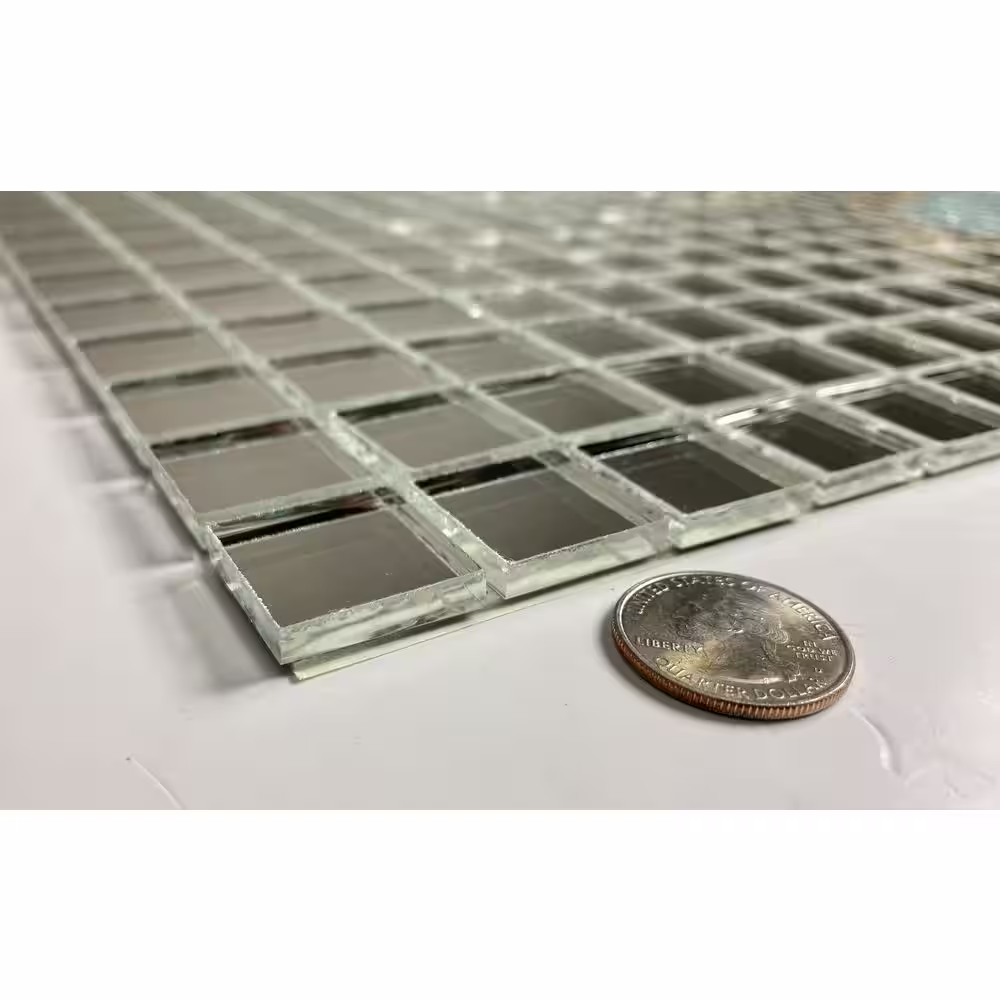 ABOLOS Reflections Silver Square Mosaic 12 in. x 12 in. Glass Mirror Peel and Stick Tile (11 sq. ft./Case)